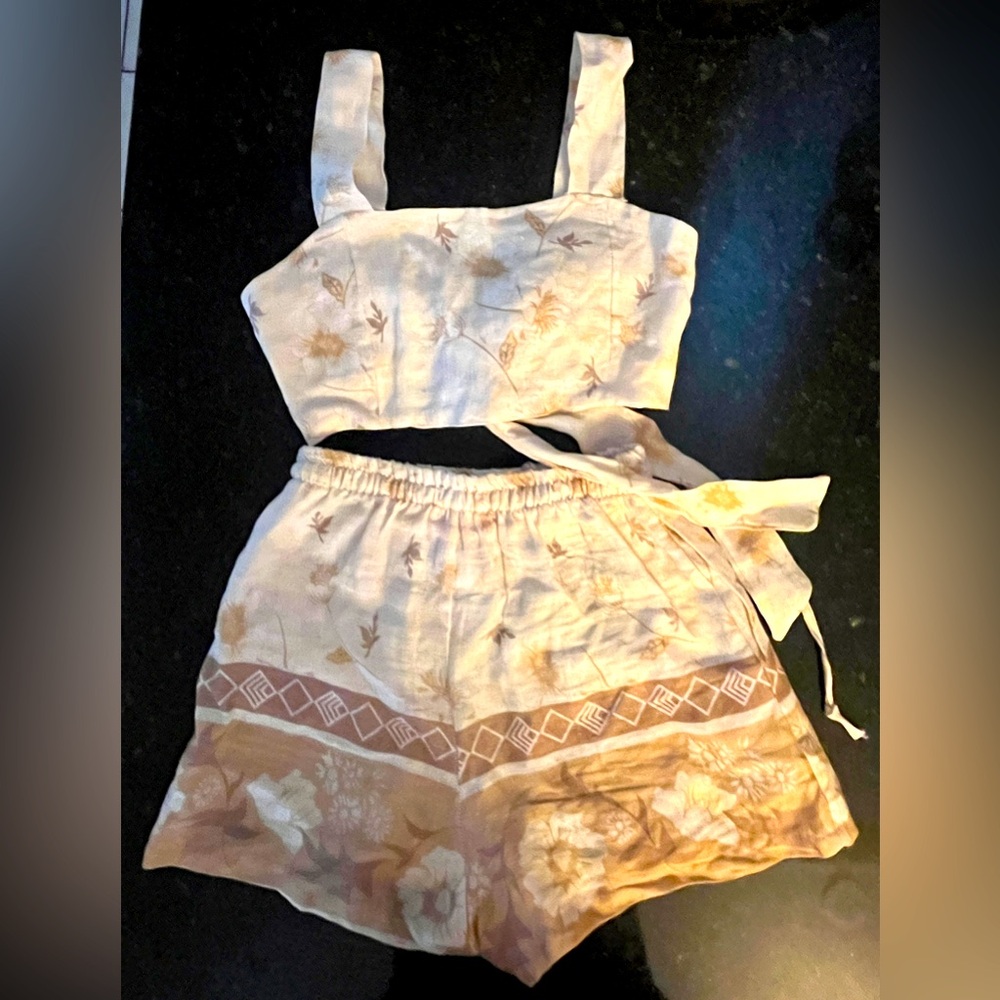 Scandal Italy black swan St Barths 100% linen crop top and shorts